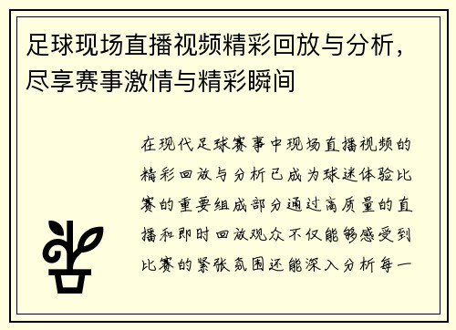 足球现场直播视频精彩回放与分析，尽享赛事激情与精彩瞬间